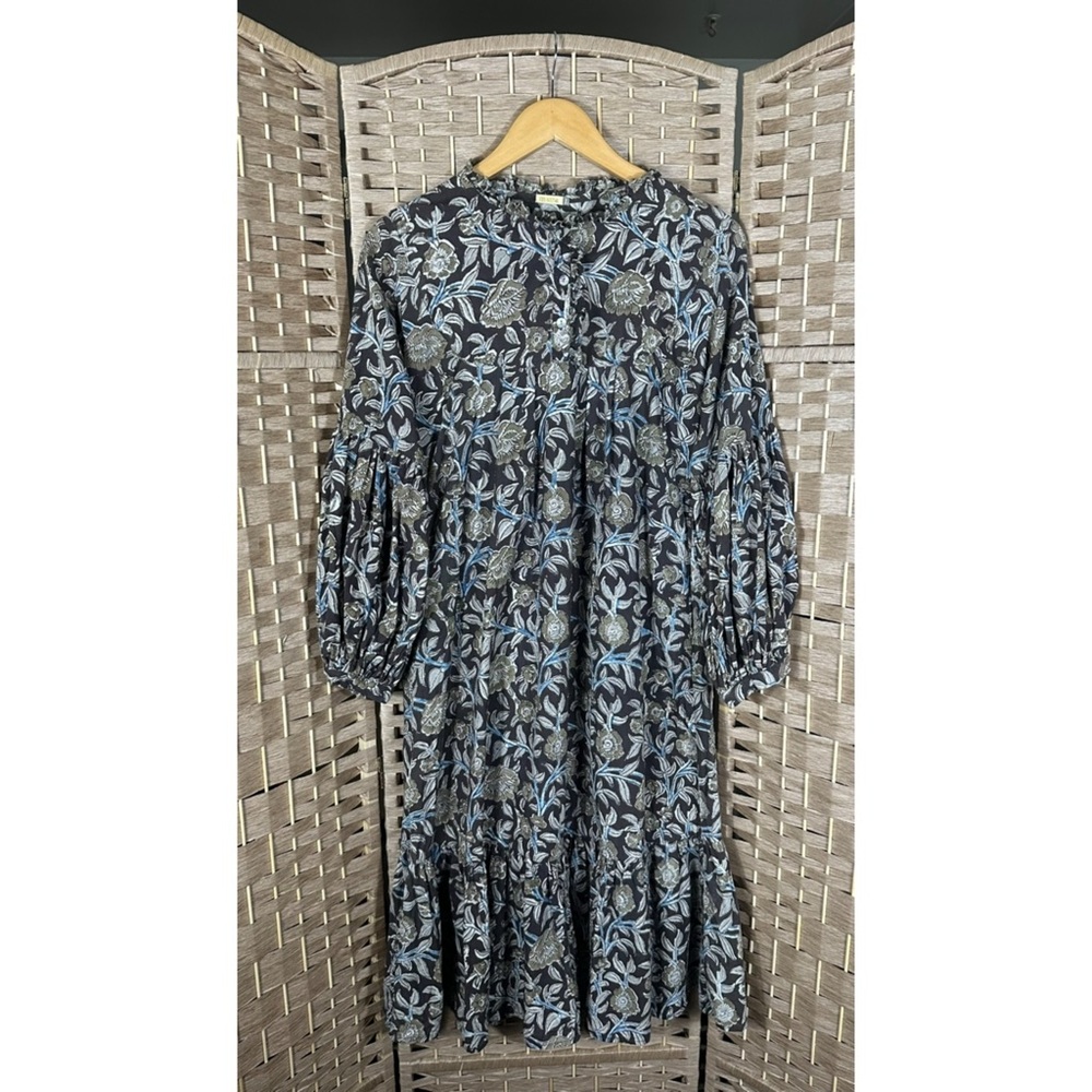 Matta Boho Neutral Tone Tiered Ruffle-Trim Floral Dress